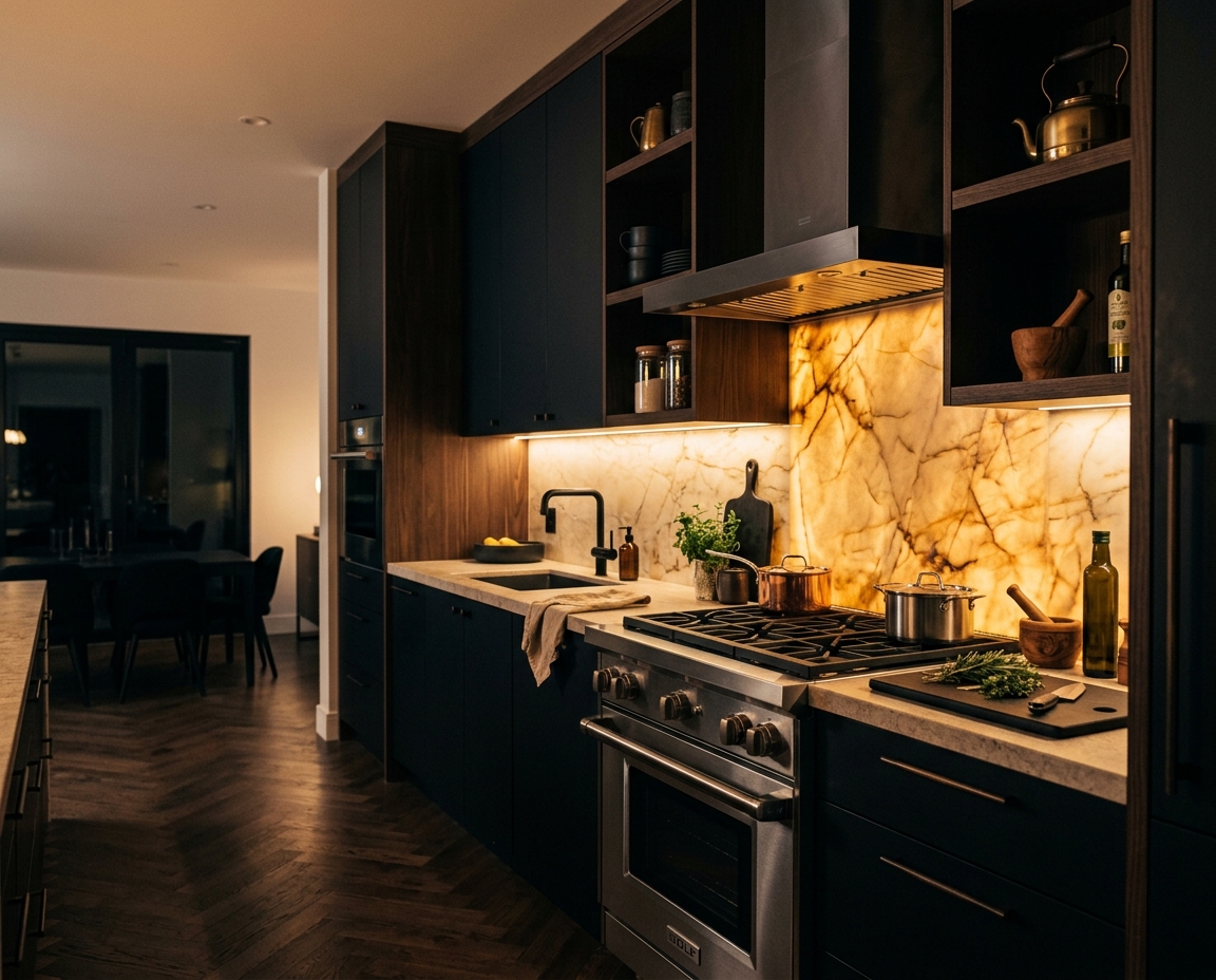Cuisine moderne avec éclairage sous meubles
